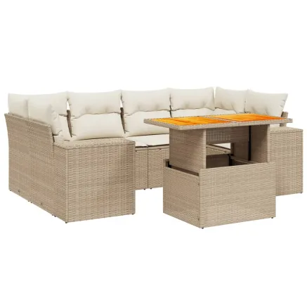 Salon de jardin avec coussins 7 pcs beige résine tressée 2