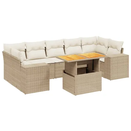 Salon de jardin avec coussins 8 pcs beige résine tressée 2
