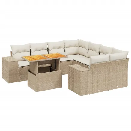 Salon de jardin avec coussins 9 pcs beige résine tressée 2