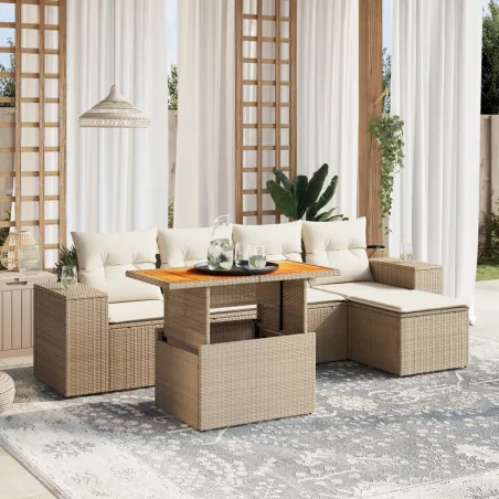 Salon de jardin avec coussins 6 pcs beige résine tressée