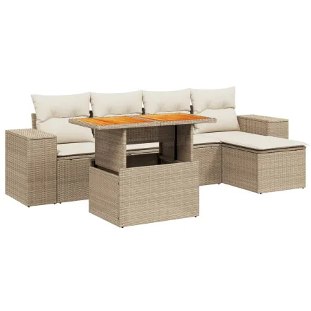 Salon de jardin avec coussins 6 pcs beige résine tressée