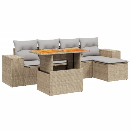 Salon de jardin avec coussins 6 pcs beige résine tressée 2