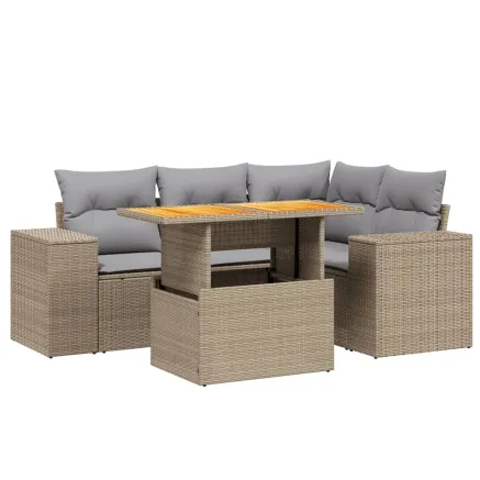 Salon de jardin avec coussins 5 pcs beige résine tressée 2