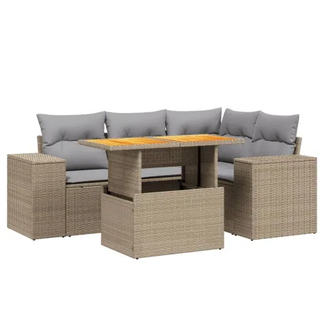 Salon de jardin avec coussins 5 pcs beige résine tressée