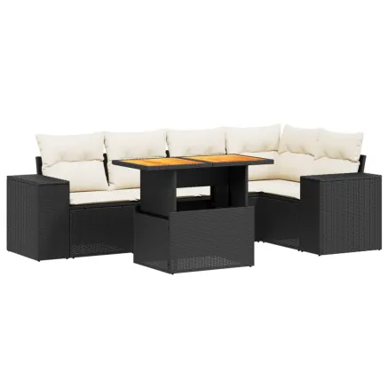 Salon de jardin 6 pcs avec coussins noir résine tressée 2