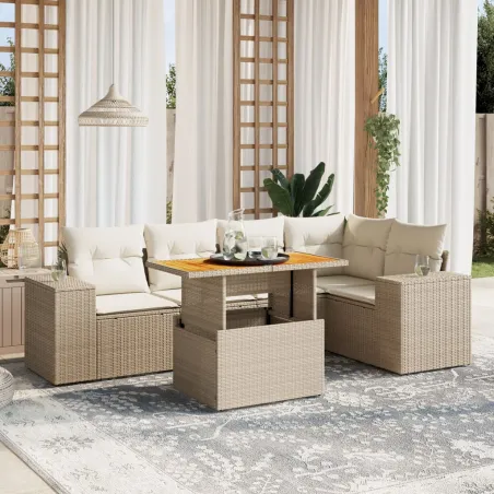 Salon de jardin avec coussins 6 pcs beige résine tressée