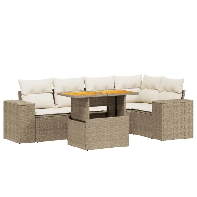 Salon de jardin avec coussins 6 pcs beige résine tressée