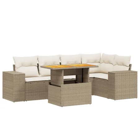 Salon de jardin avec coussins 6 pcs beige résine tressée