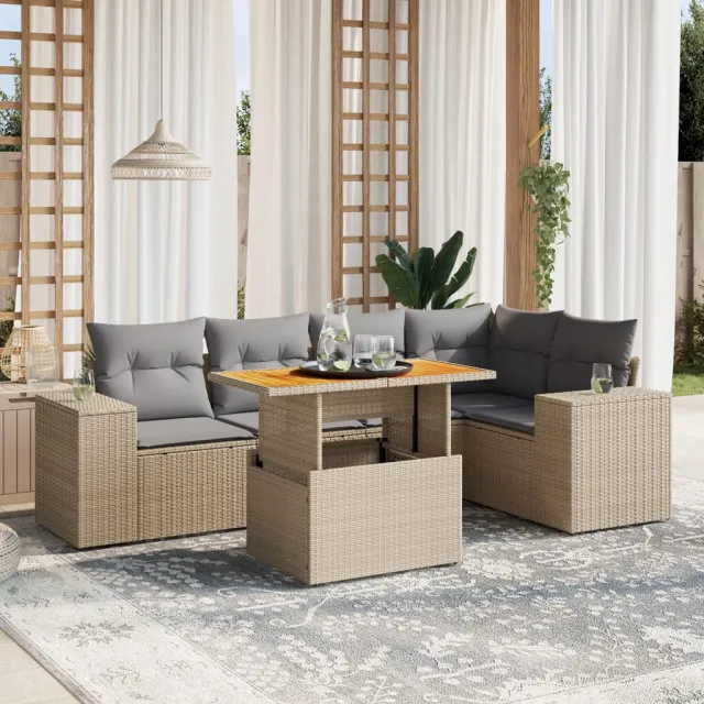 Salon de jardin avec coussins 6 pcs beige résine tressée