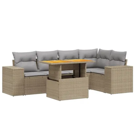 Salon de jardin avec coussins 6 pcs beige résine tressée 2