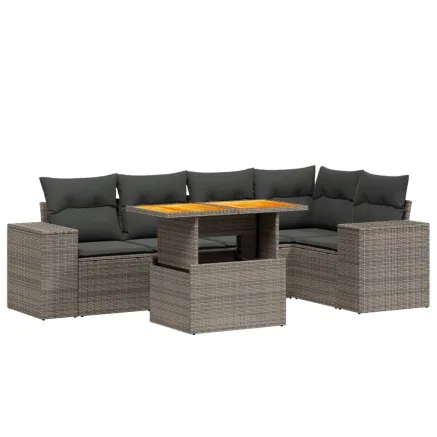 Salon de jardin 6 pcs avec coussins gris résine tressée 2