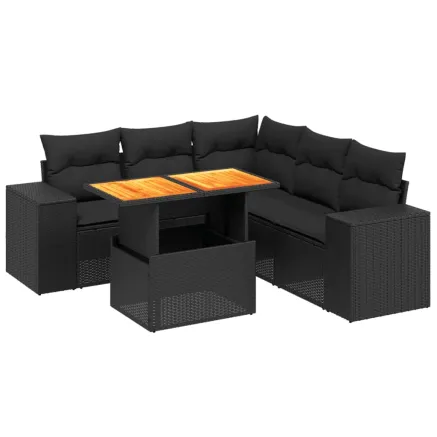 Salon de jardin 6 pcs avec coussins noir résine tressée 2