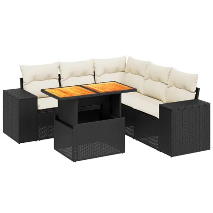 Salon de jardin 6 pcs avec coussins noir résine tressée 2