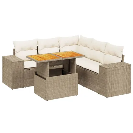 Salon de jardin avec coussins 6 pcs beige résine tressée 2