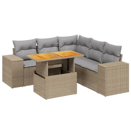 Salon de jardin avec coussins 6 pcs beige résine tressée 2