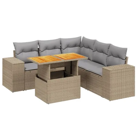 Salon de jardin avec coussins 6 pcs beige résine tressée