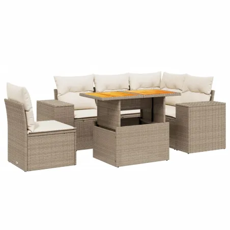 Salon de jardin avec coussins 6 pcs beige résine tressée