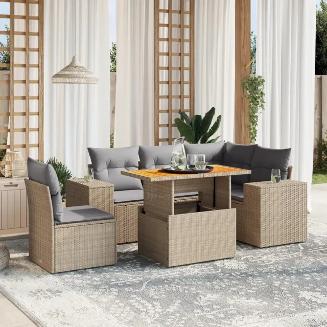 Salon de jardin avec coussins 6 pcs beige résine tressée