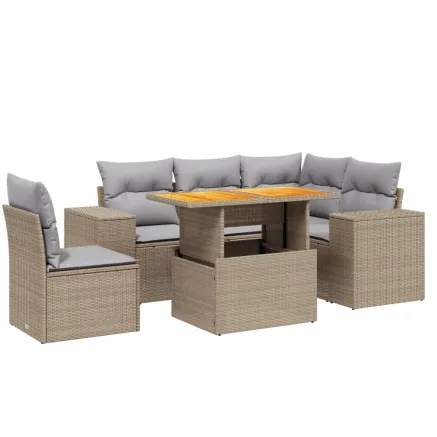Salon de jardin avec coussins 6 pcs beige résine tressée 2