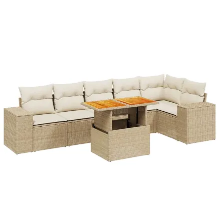 Salon de jardin avec coussins 7 pcs beige résine tressée 2