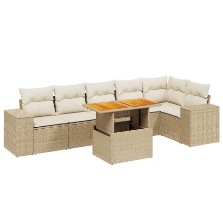 Salon de jardin avec coussins 7 pcs beige résine tressée