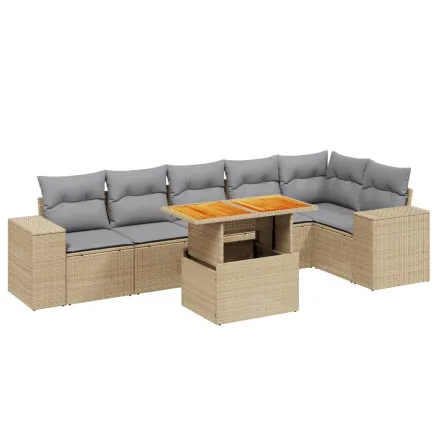 Salon de jardin avec coussins 7 pcs beige résine tressée 2