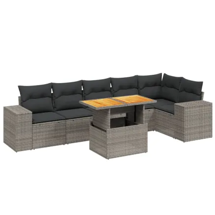 Salon de jardin avec coussins 7 pcs gris résine tressée 2