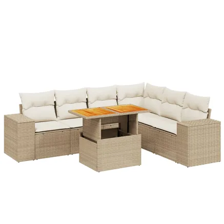 Salon de jardin avec coussins 7 pcs beige résine tressée 2