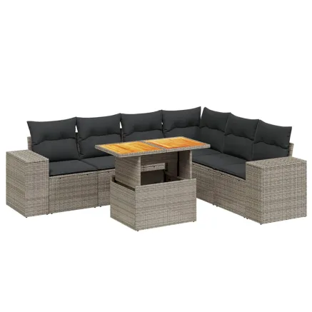 Salon de jardin avec coussins 7 pcs gris résine tressée 2
