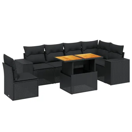 Salon de jardin 7 pcs avec coussins noir résine tressée 2