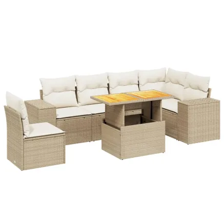 Salon de jardin avec coussins 7 pcs beige résine tressée 2