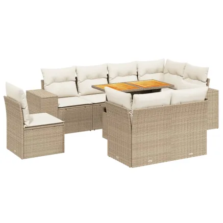 Salon de jardin avec coussins 9 pcs beige résine tressée 2