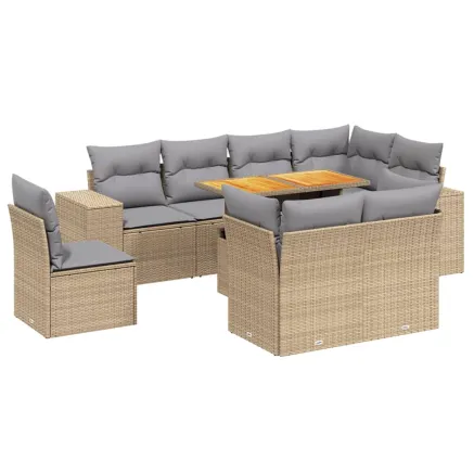 Salon de jardin avec coussins 9 pcs beige résine tressée 2