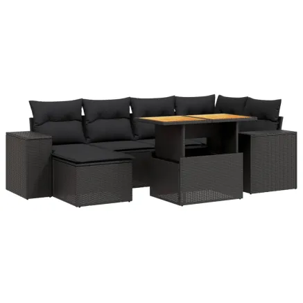 Salon de jardin 7 pcs avec coussins noir résine tressée 2