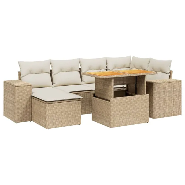 Salon de jardin avec coussins 7 pcs beige résine tressée