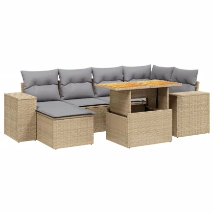 Salon de jardin avec coussins 7 pcs beige résine tressée 2