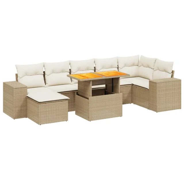 Salon de jardin avec coussins 8 pcs beige résine tressée