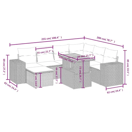 Salon de jardin avec coussins 8 pcs beige résine tressée