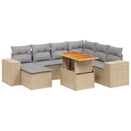 Salon de jardin avec coussins 8 pcs beige résine tressée 2