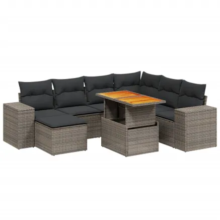 Salon de jardin 8 pcs avec coussins gris résine tressée 2