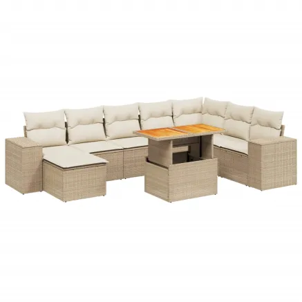 Salon de jardin avec coussins 9 pcs beige résine tressée 2