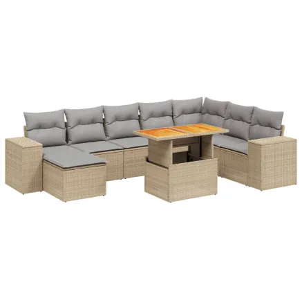 Salon de jardin avec coussins 9 pcs beige résine tressée 2