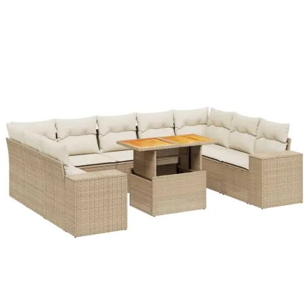 Salon de jardin avec coussins 10 pcs beige résine tressée 2