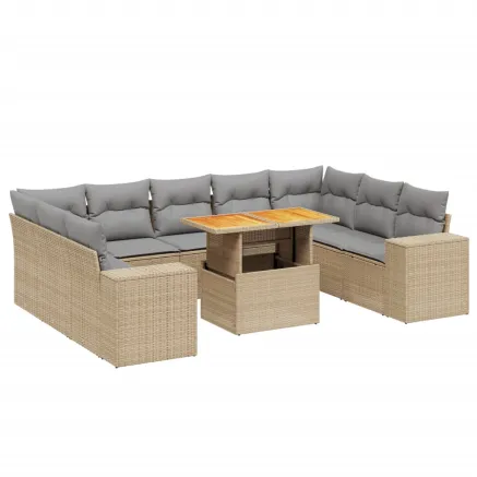 Salon de jardin avec coussins 10 pcs beige résine tressée 2