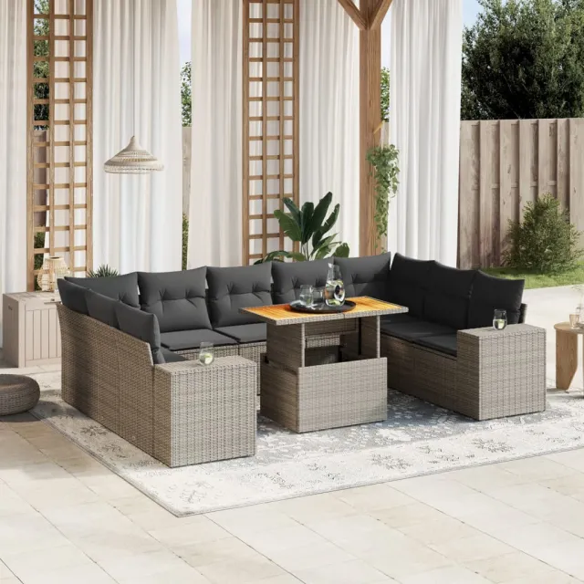 Salon de jardin avec coussins 10 pcs gris résine tressée