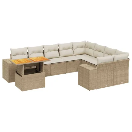 Salon de jardin avec coussins 10 pcs beige résine tressée 2