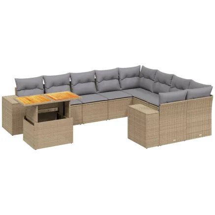 Salon de jardin avec coussins 10 pcs beige résine tressée 2
