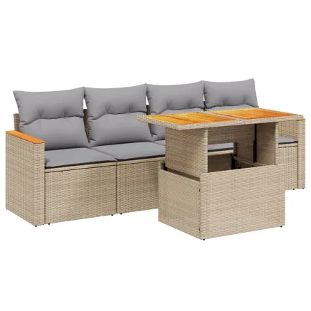 Salon de jardin avec coussins 5 pcs beige résine tressée 2
