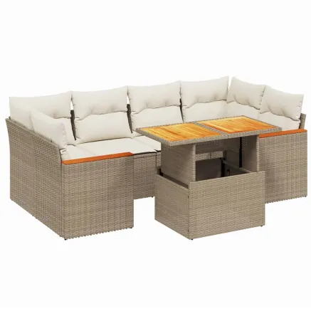 Salon de jardin avec coussins 7 pcs beige résine tressée 2