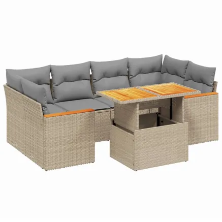 Salon de jardin avec coussins 7 pcs beige résine tressée 2